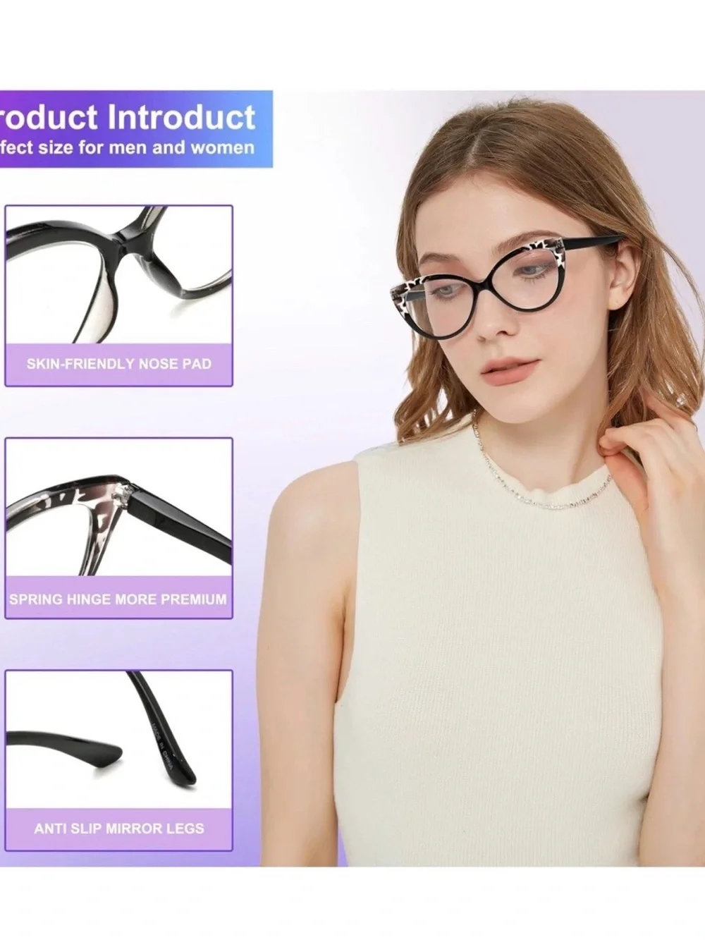 eyeezi 4PC Cat Eye Reading Glasses for WomenBlue Light Flexible Spring Hin +2.5